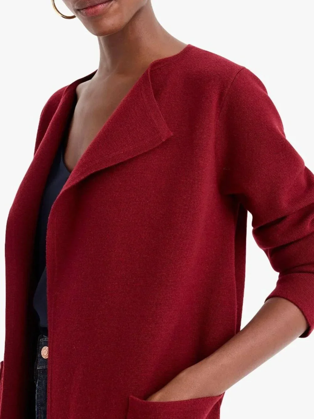 NEW J. Crew 365 Juliette Open-Front Collarless Sweater Blazer in Burgundy S $158